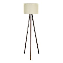 Krem Kumaş Lambader Kahve Ahşap Ayak Ly538