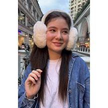 Mollycrush Genç Beyaz Peluş Kulaklık Uniseks Kışlık Yumuşak Kulak Koruyucu Beyaz