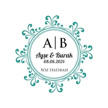 Klasik Desenli Dikdörtgen Mühür Kına Nişan Düğün 3x3 Cm Özel Etiket / 50 Adet Sticker Beyaz
