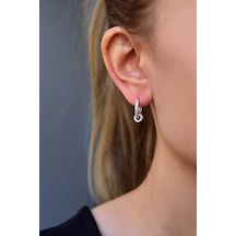 925 Ayar Gümüş Rodyum Kaplama Zirkon Taşlı Üçlü Iç Içe Geçme Halka Küpe