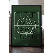 Futbol Taktik Tahtası Siyah Ahşap Çerçeveli Poster, Dekoratif Spor Duvar Tablosu