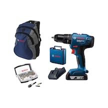 Bosch GSB 183-lı 2AH Tek Akülü Vidalama Darbeli Matkap + 32 Parça Bits Uç Seti + Mavi Sırt Çantası