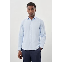 İmza Koyu Mavi Uzun Kol Düz Bez Ayağı Yarım İtalyan Yaka Cepsiz Pamuklu Classic Slim Fit Gömlek 1004245268 Koyu Mavi