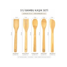 5 Parça Bambu Mutfak Kaşık Seti %100 Doğal, Çizilmeye Karşı Korumalı, Dayanıklı, Hafif, Ergonomik, Tencere Ve Tavalar İle Uyumlu, Sağlıklı Ve Çevre Dostu Premium Set
