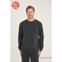 Kly Unisex Relax Fit Rahat Kesim %100 Pamuklu Yumuşak Dokulu Şardonsuz Bisiklet Yaka Sweatshirt Füme