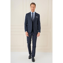 Efor Slim Fit Kırlangıç Yaka Çift Yırtmaçlı Yelekli Klasik Lacivert Takım Elbise Tk 895 Lacivert