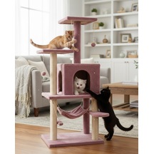 Reyo Pet Y01 Salıncaklı Yuvalı Lüx Kedi Tırmalama Oyun Evi Gül Kurusu