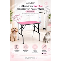 Pet Grooming Katlanabilir Pembe Taşınabilir Pet Kuaför Masası 80 Cm X 50 Cm