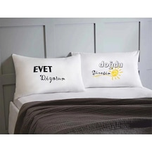 Evet Diyorum Doğdu Güneşim Pamuklu Çift Kişilik 50x70 cm Yastık Kılıfı Seti
