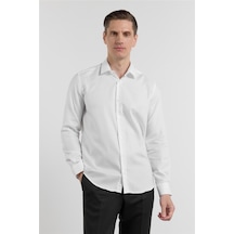 İmza Beyaz Uzun Kol Sert Yaka Balıksırtı Desen Pamuk Slim Fit Gömlek 1004255200 XL