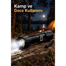 Type C Şarjlı Kamp Feneri Zoomlu Lens Ve Batarya Seviye Göstergesi Çok renkli