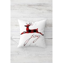 Pelangi Yılbaşı Christmas Geyik Desen Gizli Fermuarlı Kırlent Kılıfı Koltuk Yastık Kılıfı Takım 4adet , Kırmızı-beyaz-siyah 45 X 45 Açık Indigo