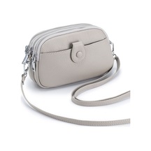 Teltree Kadın Deri Çapraz Çanta - Yumuşak Üst Tabaka İnek Derisi, 3 Bölmeli, Telefon İçin Küçük, Ayarlanabilir Askı, Gri Gümüş