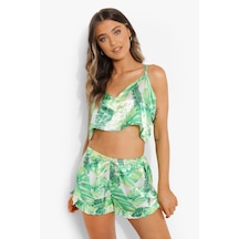 Aria's Closet Arias Closet Yeşil Fırfırlı Şortlu Pijama Takımı Yeşil