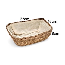 El Yapımı Hasır İçi Bezli Dikdörtgen Ekmeklik Ve Dekoratif Dikdörtgen Hasır Sepet, Hasır İçi Bezli Ekmek Sepeti Dikdörtgen 22cm 16cm 8cm Bej