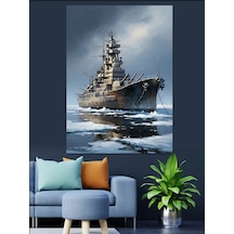 Ahşap Tablo Açık Denizde Modern Zırhlı