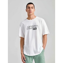 Unisex Oversize Zalım Baskılı T-shirt Beyaz Unisex Oversize Zalım Baskılı T-shirt Beyaz