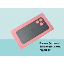 Tkgz Apple Uyumlu iPhone, 14 Pro Arka Pil Batarya Kapağı - Cam Kapak Geniş Lens Deliği - Füme Çok Renkli