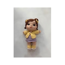 Afra Amigurumi El Örgüsü Bebek 20 Cm Tığ İşi Şirin Kıyafetli Hediyelik Oyuncak Bebek Sarı-lila