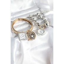 Gold Ve Gümüş Renk Bileklik Kombini Çok Renkli