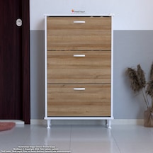 Modilayn Varbi Kapı Önü 52 X 119 X 25, 5 Cm Lik 3 Düşer Kapak 6 Göz Raf Bölmeli Ayakkabılık Beyaz - Meşe