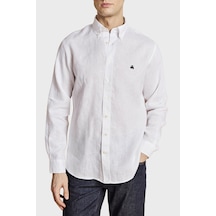 Brooks Brothers Düğmeli Yaka Regular Fit %100 Keten Uzun Kollu Gömlek Erkek Gömlek Bbss26msh022100 Beyaz