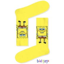 Sünger Bob Desenli Sarı Kolej Çorap