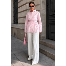 Madmext Pembe Belden Bağlamalı Oversize Cepli Gömlek Mg2798