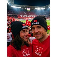 Hamze Türkiye Bayrak Nakışlı Pamuklu Unisex Bere Siyah