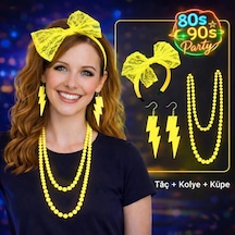 Mey İthalat 80 Ler 90 Lar Neon Sarı Parti Seti Kolye Küpe Taç Diğer