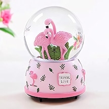Tropical Love Aşık Flamingo Temalı Kar Küresi Hediyelik Dekoratif Ürün Konsol Vitrin Ofis Süsü Biblo 10