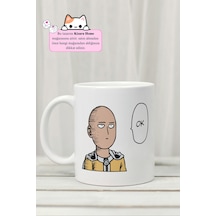 One Punch Man - Saitama Ok Anime Tasarım Baskılı Porselen Kupa Bardak Beyaz