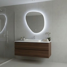 40x47 Cm Modern Asimetrik Led Ayna Dokunmatik, Dim Edilebilir, 6500k Beyaz Işık Banyo Aynası Beyaz