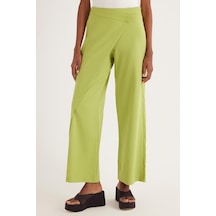 Tudors Kadın Standart Fit Geniş Paça Yeşil Double Pantolon-34966 Yeşil