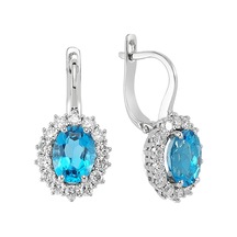 Sirius Pırlanta Ve Oval Mavi Topaz Taşlı Anturaj Küpe  0804E0052