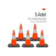 5 Adet Pvc Trafik Konisi 50 Cm Reflektifli Ağırlıklı Trafik Dubası Seti-3548