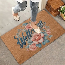 Valerine Life Sarmaşık Pembe Güller Welcome Kapı Önü Paspası 45x70cm