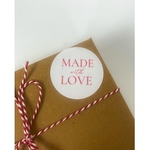 Made With Love el yazılı Kırmızı 5 cm Yuvarlak Etiket 100 Adet