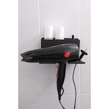 Risingmaber Siyah Metal Yapışkanlı Saç Kurutma Askısı, Yapışkanlı Banyo Düzenleyici Organizer Fön Makinelik M Diğer