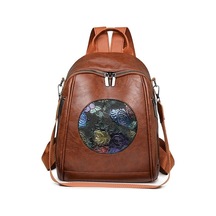 Novahub Vintage Sırt Çantası Baskılı Kadın Seyahat Sırt Çantası Büyük Kapasiteli Çok Fonksiyonlu Omuz Çantası Kahverengi Kahverengi