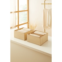 Ocean Home Textile 2'li 6 Bölmeli Bej Balıksırtı Desenli Çekmece İçi Düzenleyici Kutu Set 28 x 28 x 13 cm