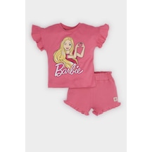 DeFacto Kız Bebek Barbie 2'li Takım Kısa Kollu Tişört Beli Lastikli Şort E9128A525SMPN280 Pembe