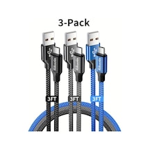 Xuweiwei Rıksoın 3'lü Paket Nylon Örgülü Usb A - Type C Şarj Kablosu İphone 16 15 İpad Galaxy Uyumlu Tablet