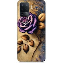 Oppo Reno 5 Lite Uyumlu Kuru Yaprakta Mor Gül Desenli Silikon Kılıf Çok Renkli