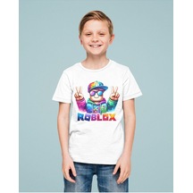 Sevbano Roblox 2 Baskılı Unisex Oyun Çocuk Tişört 1-12 Yaş Beyaz
