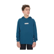 Toontoy Kids Toontoy Erkek Çocuk Relax Fit Kapüşonlu Cepli Hafif Düşük Omuz Baskılı Sweatshirt - 2 İplik Petrol Mavi