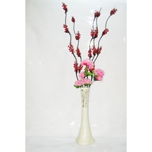 60 Cm Desenli Krem Vazo 5 Adet Kırmızı Üzüm Çiçek Pembe Çiçek