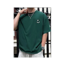 Medinenur Gülen Yüz Baskı Unisex T-shirt Yeşil