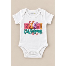 Babylimon Halamı Çok Seviyorum Beyaz Kısa Kollu Çıtçıtlı Bebek Zıbını Beyaz - 930083766 Beyaz