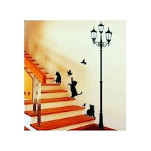 Kediler Ve Sokak Lambası Sticker 115x50 Siyah